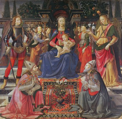 Madonna und Kind mit den Heiligen Justus, Zenobius und den Erzengeln Michael und Raphael, ca. 1484 von Domenico Ghirlandaio